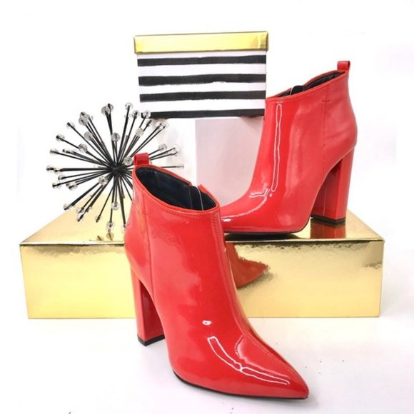 Red Patent Ankle Booties - Picture 2 of 8